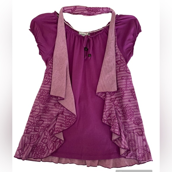 Speechless Shirt Top Short Sleeves Tie Back Solid Floral Purple Girls Size L - Picture 1 of 16